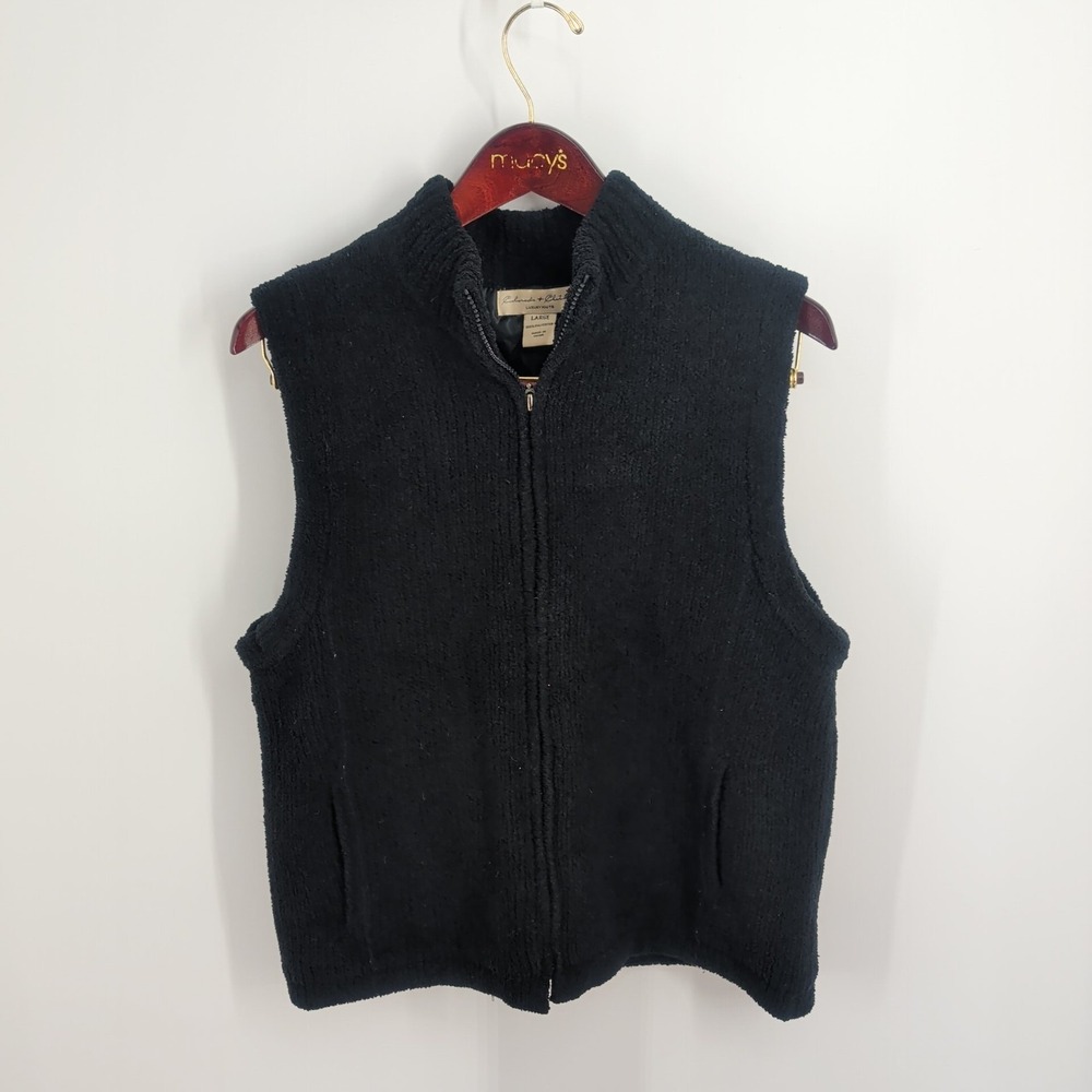 Colorado Clothing Luxury Textured Knits Soft Zip Up Sweater Vest‎ Black Size L
